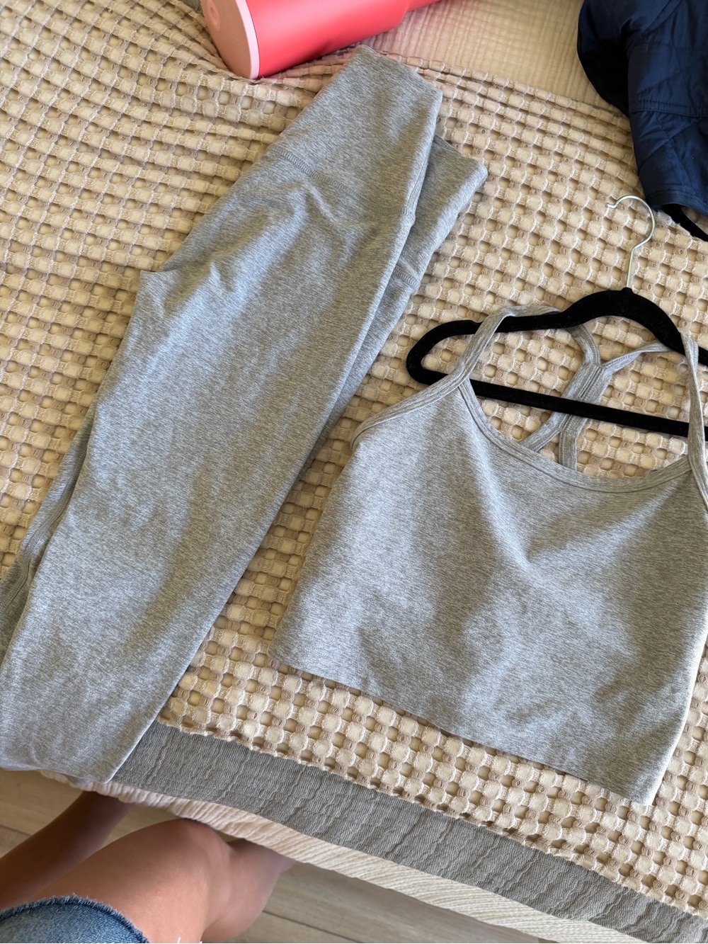 Beyond Yoga Light Heather Gray Racerback Tank + Leggings - Picture 2 of 3
